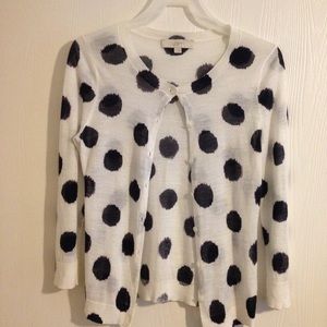 Ann Taylor Loft White & Black Polka Dot Sweater